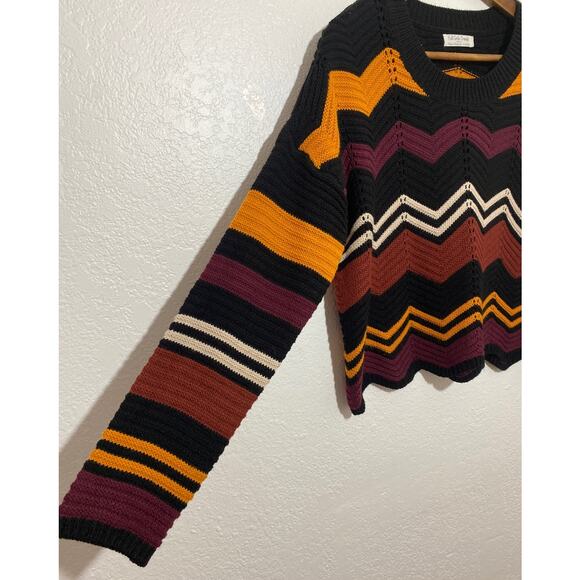 Full Circle Trends X-Large Brown Cropped Chevron Striped Sweater Cottagecore - Picture 2 of 7